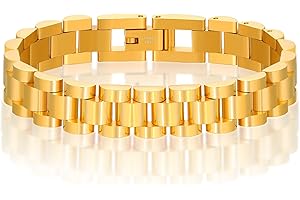 TOBENY Stainless Steel Bracelets for Women Men Silver Gold Plated Wristbands Link Chain Bracelets for Teen Girls Hiphop Gold Wrap Bracelets 6.5/7/8.2 inch Length with Gift Box
