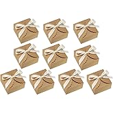 PATIKIL Gift Boxes, 10 Pcs Wedding Gift Boxes Paper Box with Ribbon 3.5 x 3.5 x 2 Inch for Gift Wrap Wedding Parties, Dark Yellow