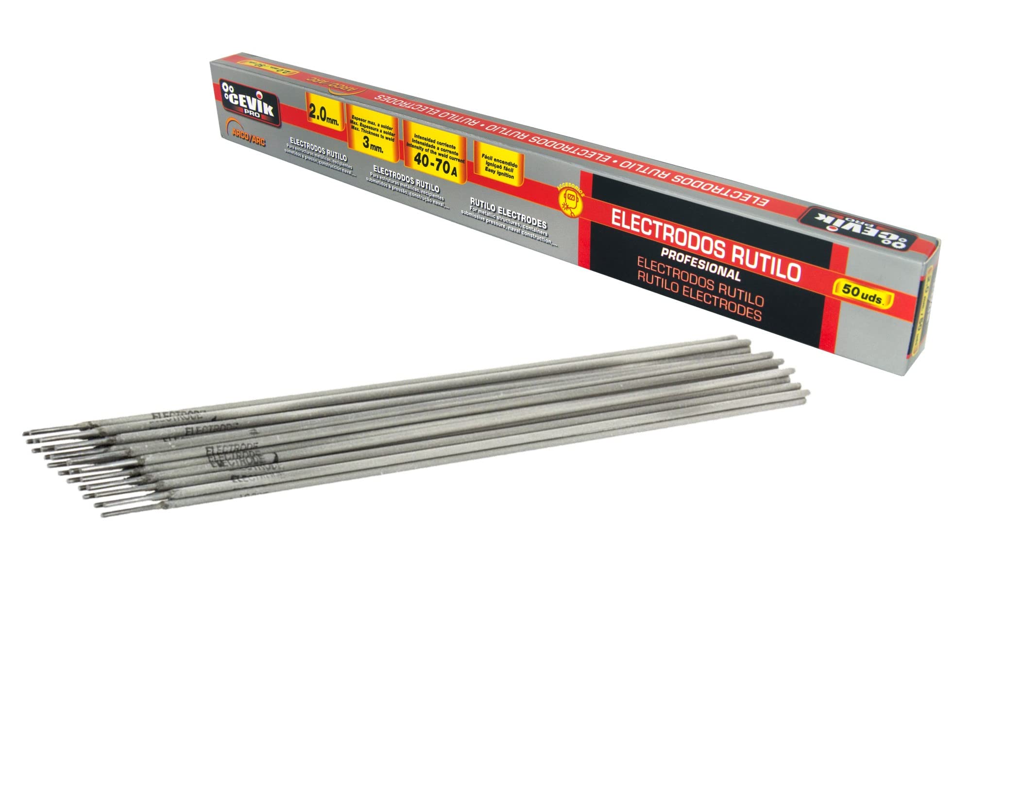 CEVIK PRO - Welding Electrodes 2 mm - Pack 50 Units - MMA Welding - AWS E6013 - Rutile Accessories Welding Electrode - Stable Arc - Easy Ignition - Domestic/Professional Welders