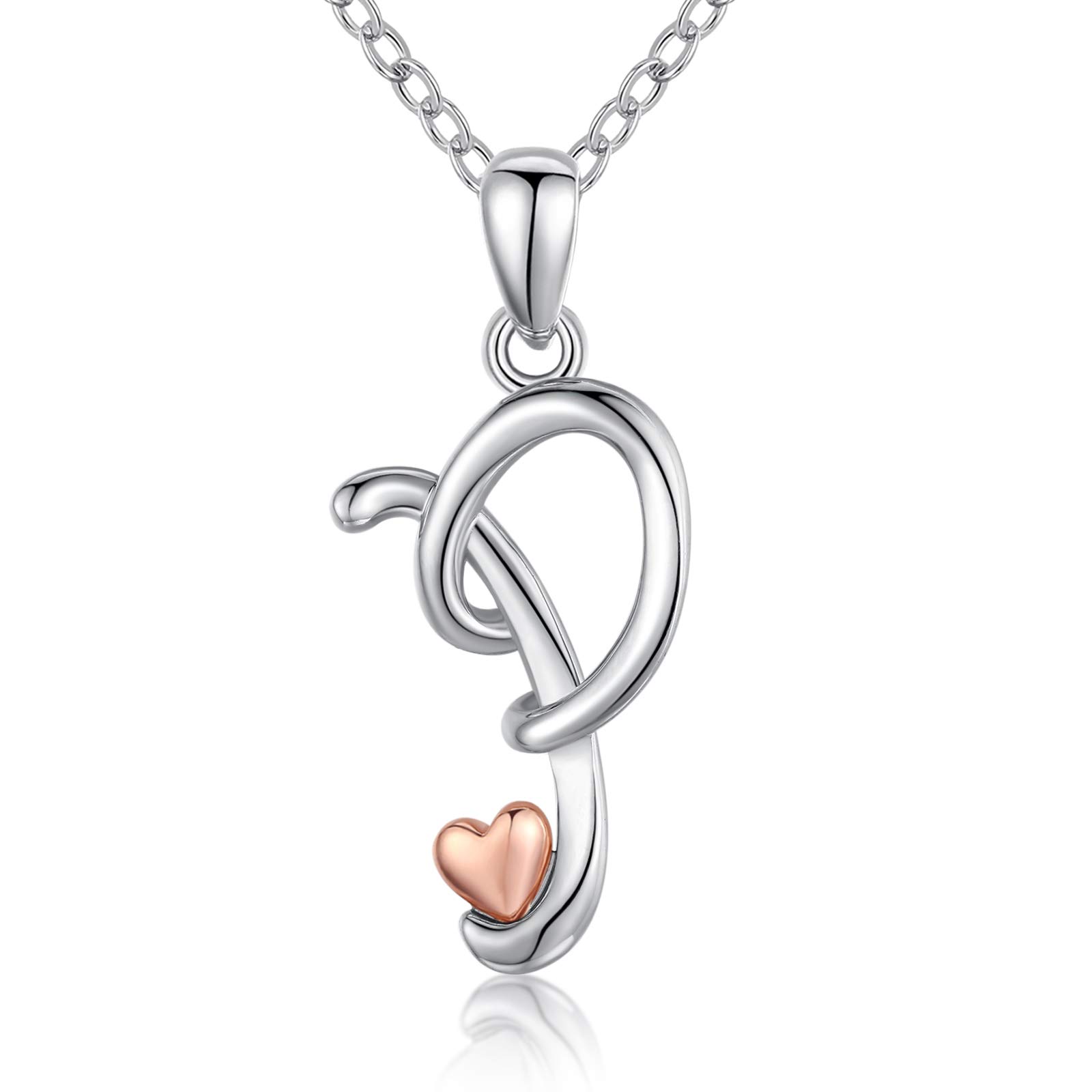 CELESTIA Initial Necklace Sterling Silver 925 Necklace with Initial Rose Gold Heart Accented Pendant Personalised Necklace Jewellery for Women, 21th Birthday Gifts for Her — image 1