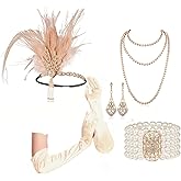 Cizoe 1920s Accessories Set for Women, Flapper Accessory Great Gatsby Costume Headband Flapper Necklace 20s Gloves