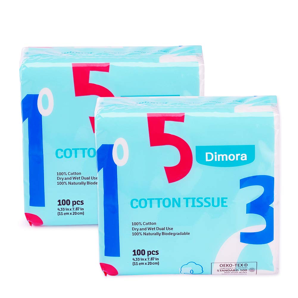Baby Cotton Tissue, Sturdy and Ultra Soft Multi-Purpose, Plant-Based unscented Clean Towel for Sensitive and Newborn Skin (200 Count)