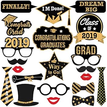 Katchon Btk 035 21 Count 2019 Graduation Photo Booth Props One Size Gold Glitter And Black