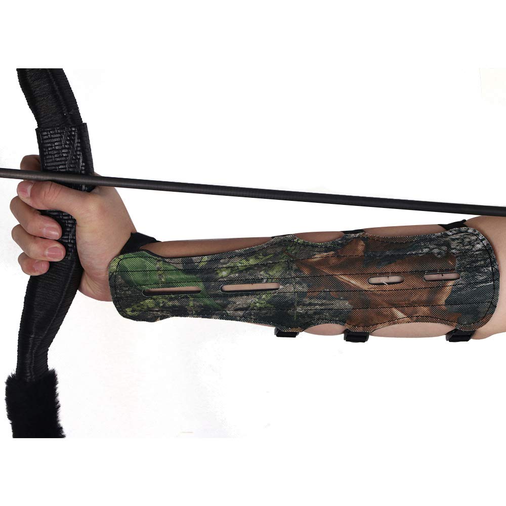 Namvo Adjustable Leather Archery Arm Guard Camo 4 Straps & Silicone Finger Saver Shooting Hunting Protective Gear