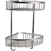 Nokozan Stainless Steel 2 Tier Triangle Bathroom Shower Caddy Corner Organizer Shelf Basket with Hooks