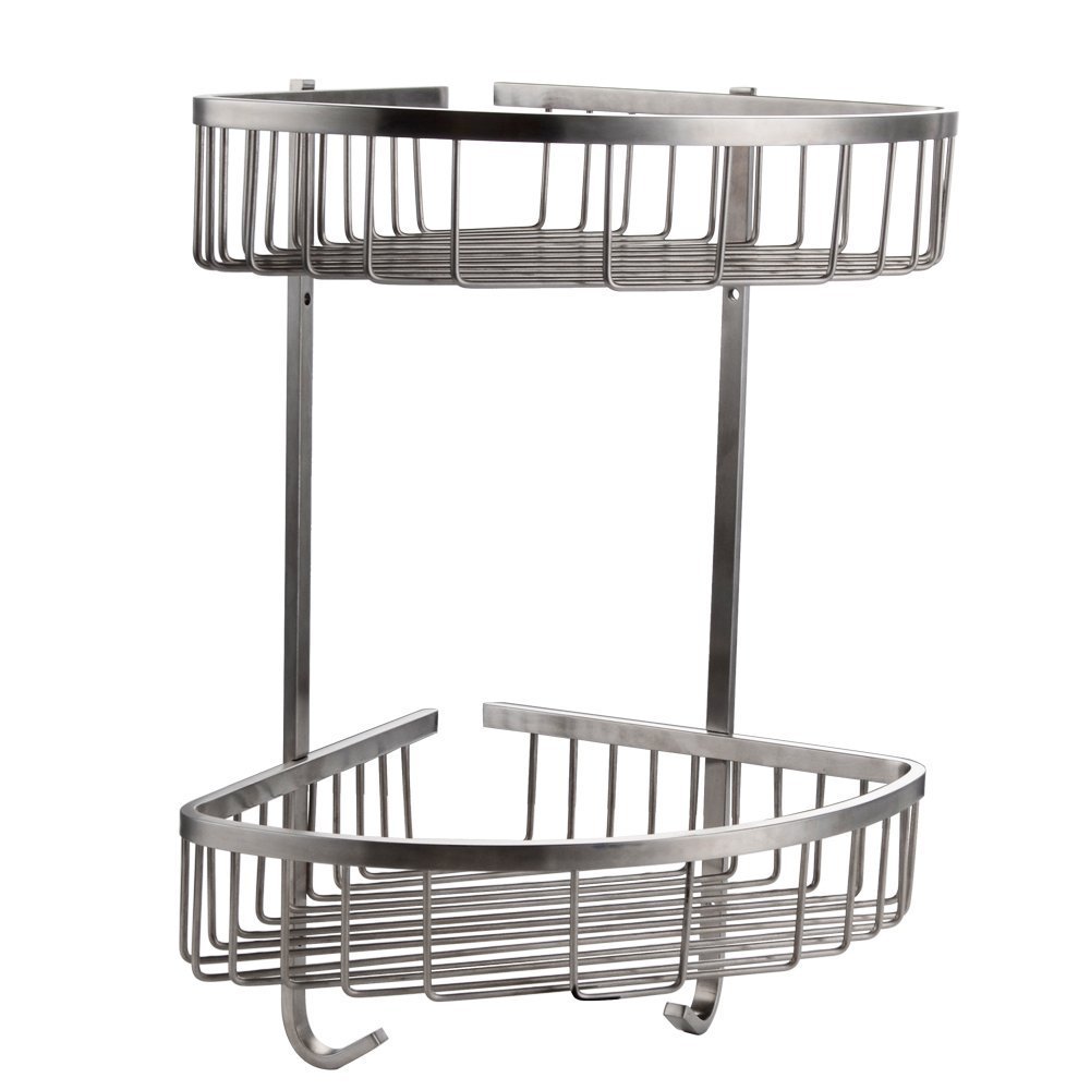 Konhard CS002 Wall Bathroom and Shower Basket, Brushed Stainless Steel 2 Tier