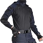 HAN·WILD Men's Tactical Shirt Combat Airsoft Long Sleeve Shirts with Elbow Pads Camo Military T-Shirt with Hood