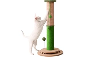 Aplatho Scratching Posts for Indoor Cats Adults – 32” Tall Sisal Cat Scratching Post for Large Cats – Cute Cat Tree Cat Post Scratcher with Interactive Ball Track
