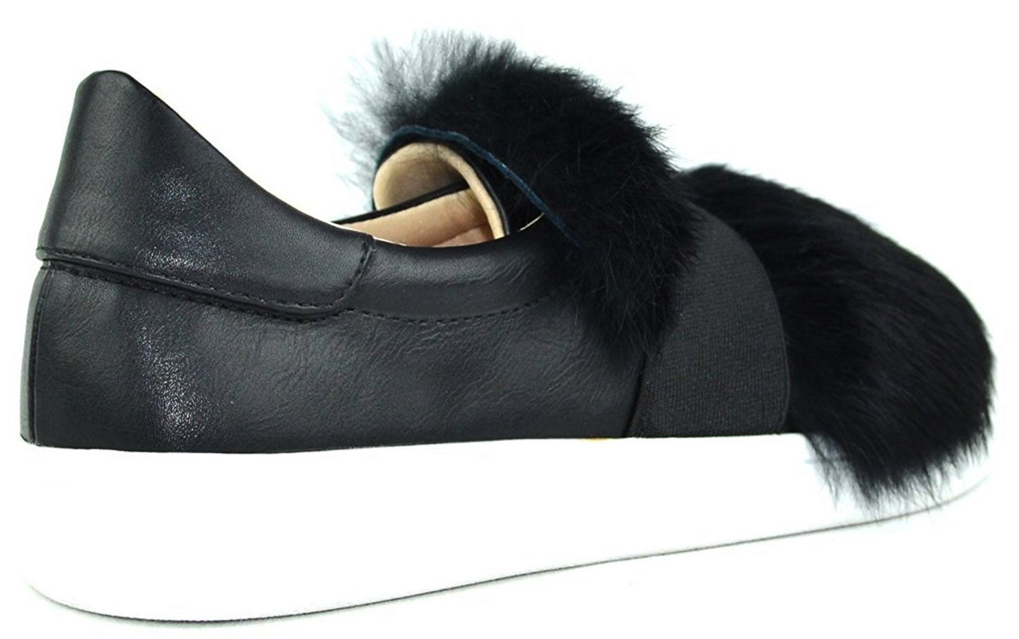 Chase & Chloe Women's Faux Fur Metallic Banded Slip-On Fashion Sneaker (7 B(M) US, Black) - Image 4