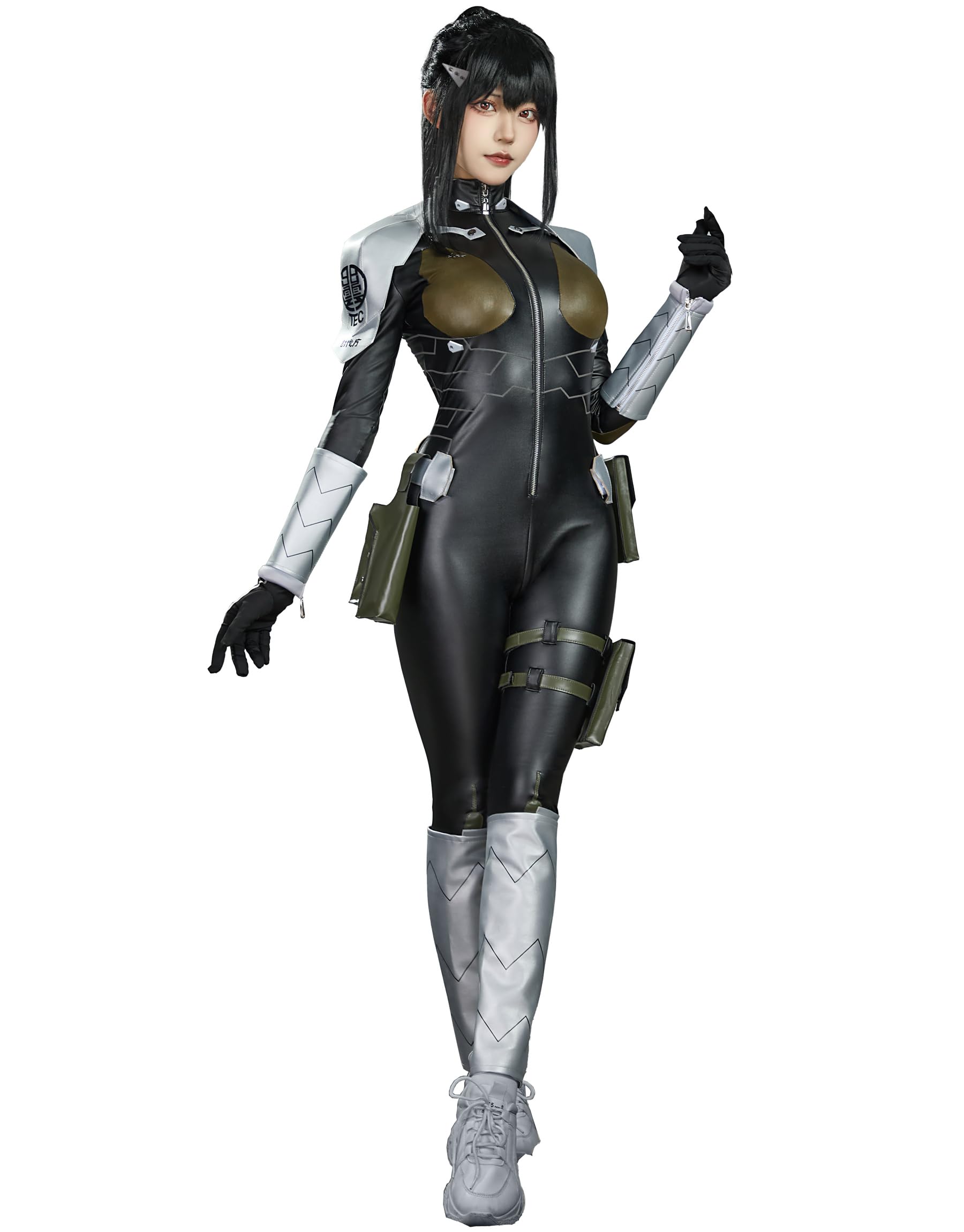 Photo 1 of ***It's used, it's missing a part, and it's not known if it works 100%.***Cosplay.fm Women Anime Cosplay Costume Monster Sweeper Jumpsuit Battle Uniform with Accessories (Black, L)