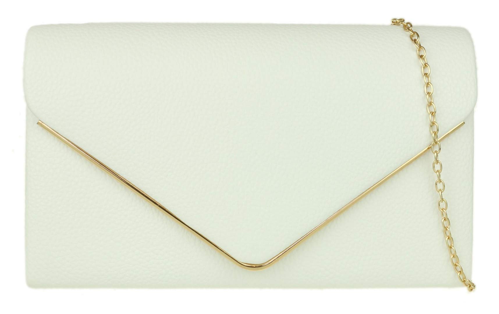 Girly Handbags Womens Metallic Frame Faux Leather Clutch Bag (White)