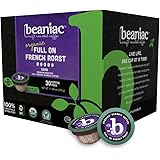 beaniac Organic Full On French Roast Dark Roast, Single Serve Coffee K Cup Pods, Rainforest Alliance Certified, 30 Compostabl