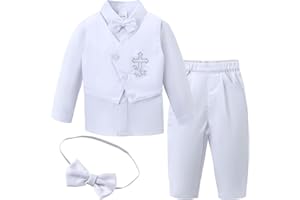 Booulfi Baptism Outfits for Boys Baby Boy Outfits Christening Gifts White Suits with Dress Shirt Pants
