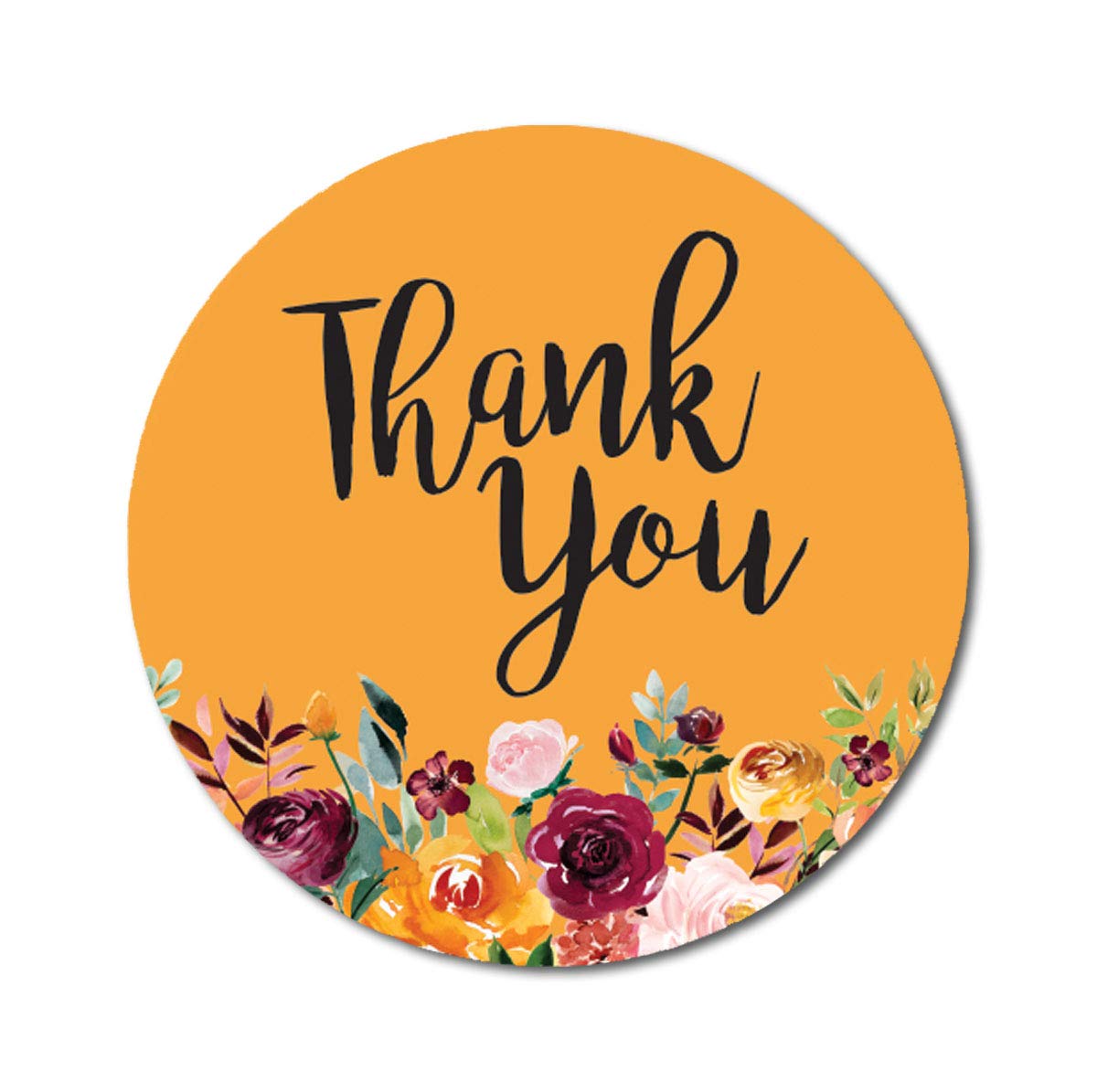Darling Souvenir Botanical Floral Border 1.6 Inches Ocher Yellow Round Non Custom Thank You Stickers-45 Pcs