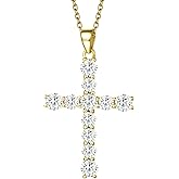 Carleen Cross Necklace For Women Yellow Gold Plated Sterling Silver Cubic Zirconia CZ Simulated Diamond Cross Crucifix Pendant Necklace Jewelry Easter Gift for Women, 18" Silver Chain Nice Gifts Jewelry Box