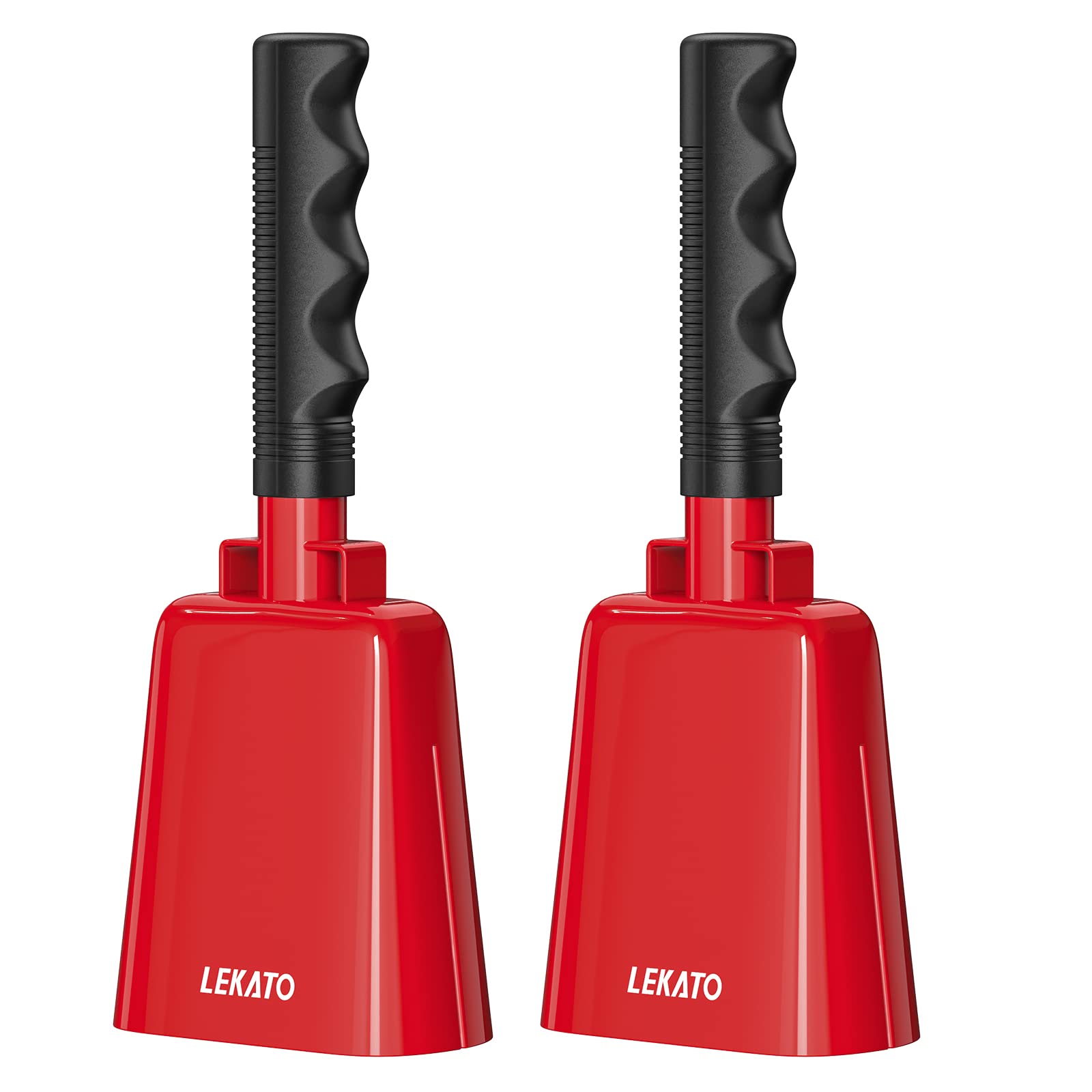 LEKATO 2 Pack 8 Inch Steel Cowbell with Handle – Loud Christmas Sleigh Bell for Cheering, Sports Games, Festive Parties & Holiday Events Gifts – Handheld Musical Multi-Purpose Bells (Red)