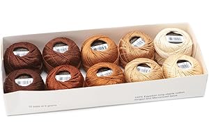 AMOHilos Size 8 Double Mercerized Egyptian Long Staple Cotton Pearl Thread Ball 5 Grams Rainbow Color Embroidery Thread 10 Colors per Box for Crochet Hardanger Cross Stitch Hand Embroidery (Set F)