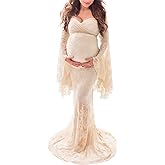 Saslax Off Shoulder Lace Maternity Dress for Photography Maxi Maternity Props Dresses for Photo Shoot Baby Shower