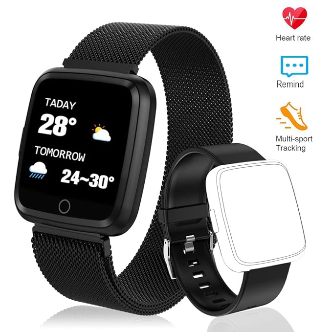 Polywell Fitness Armbanduhr mit Herzfrequenz, Fitness Tracker, Bluetooth Sportuhr Aktivitätstracker Schrittzähler, Schlaf Mon