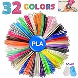 32 Colors 3D Printing Pen Filament Refills, 3D Printer Filament, 1.75mm PLA Filament Total 320 Feet Bonus 4 PCS Finger Caps for 3D Drawing Pens and Printers-Gift for Kids Teens Adults