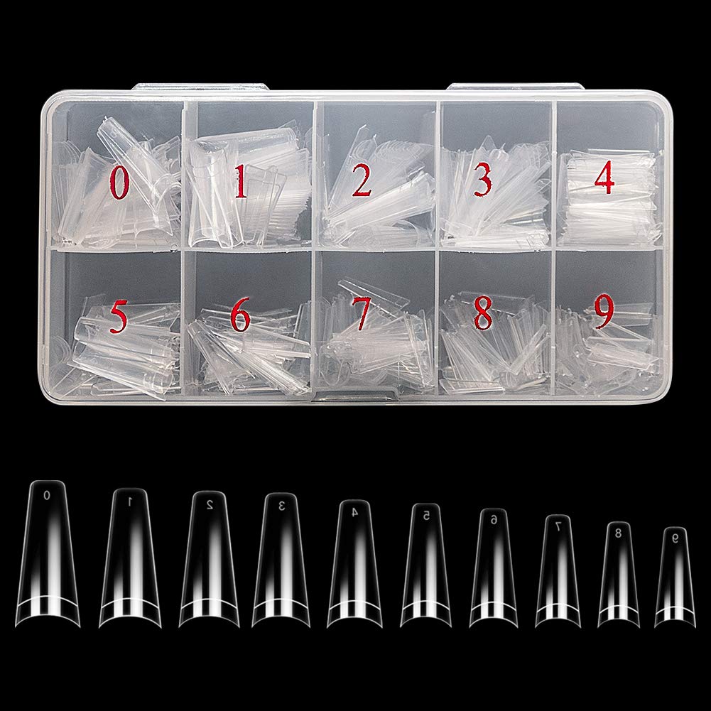 AORAEM French Tip Nails Acrylic Nail Clear Half Fake Nail Tips 500Pcs Lady French Press on Nail with Box (Clear-Box): Beauty