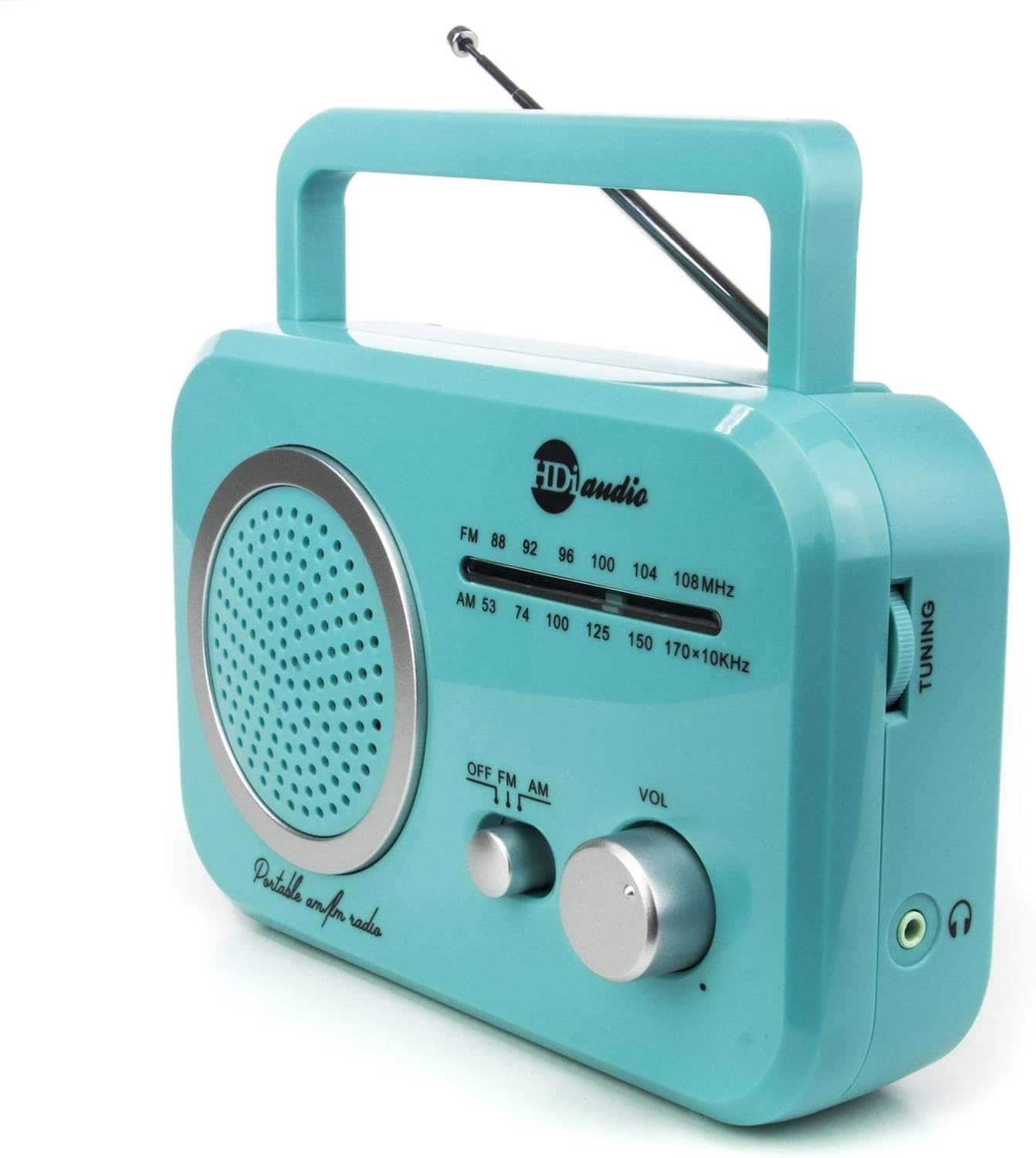 HDi Audio Radio Teal/Silver Premium Home Vintage Portable Retro Radio Classic AM/FM Radio with Built in Speakers + Headphone Jack: Home Audio & Theater