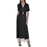 Karl Lagerfeld Womens Short Sleeve Buttons Down Front Shirtdress