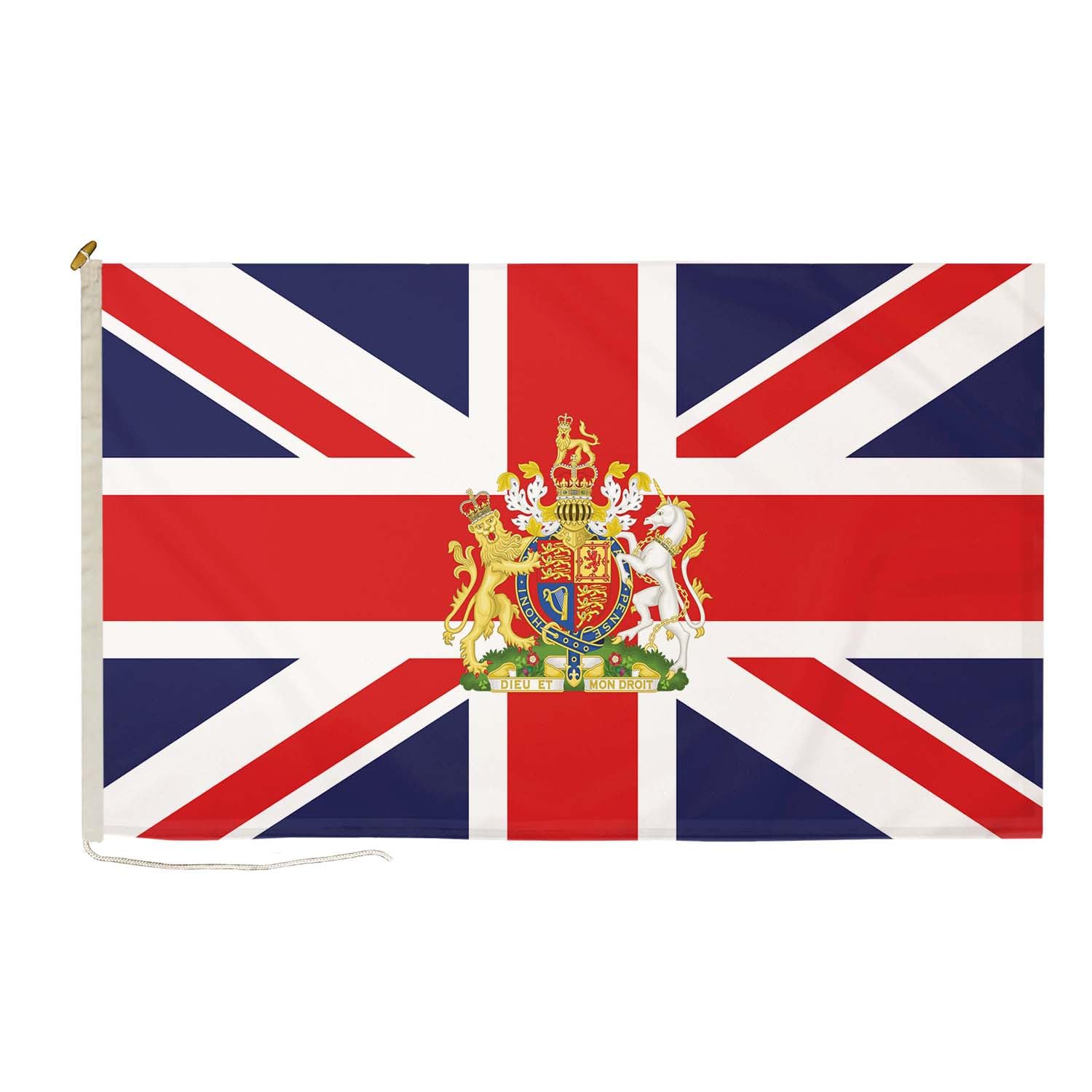 DuraFlag Union Jack Royal Crest 5ft x 3ft with Rope and Toggled - Premium Quality 5x3 United Kingdom Union Flag British Coat of Arms Flags
