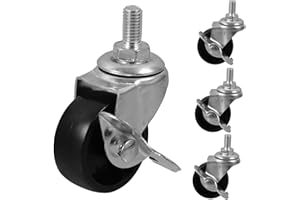 Angoily 4pcs Black PP Stem Caster Wheels with Edge Brake Furniture Replacement Casters for Office Chairs and