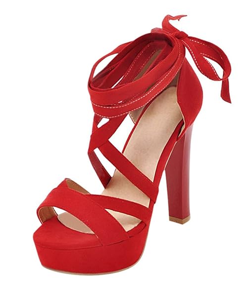 YE Damen High Heels Sandalen mit Schnürung Plateau Pumps Offen 12CM Absatz Sommer Abend Schuhe