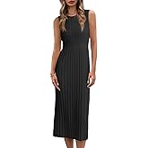 Danedvi Women's Knit Midi Tank Dress Sleeveless Ribbed Crew Neck Fall Bodycon Casual Basic Going Out Dresses