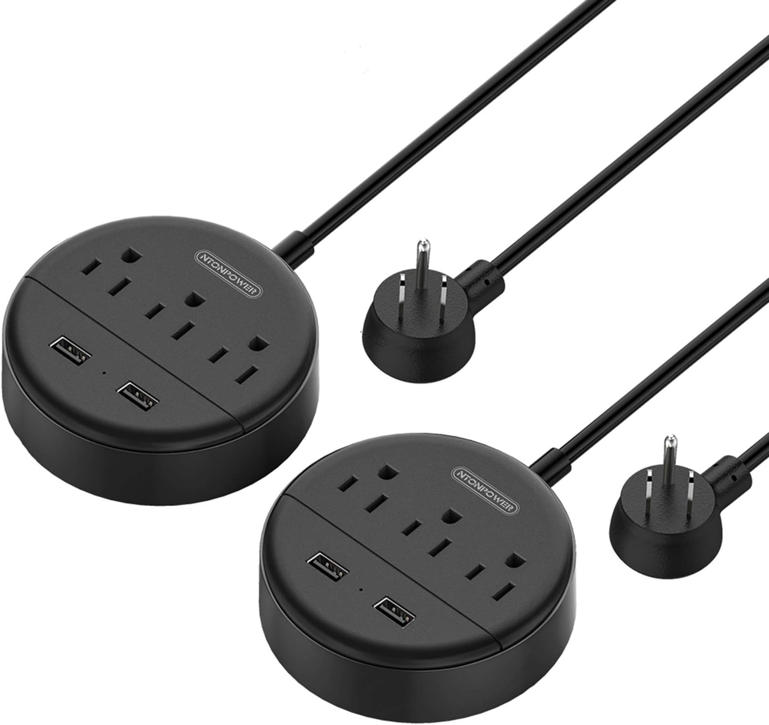 Power Strip with USB 2-Pack, NTONPOWER Travel Power Strip Flat Plug, 3 Outlets and 2 USB Ports Desktop Charging Station, Wall Mount, 5ft Extension Cord, Compact for Cruise Ship, Nightstand and Office