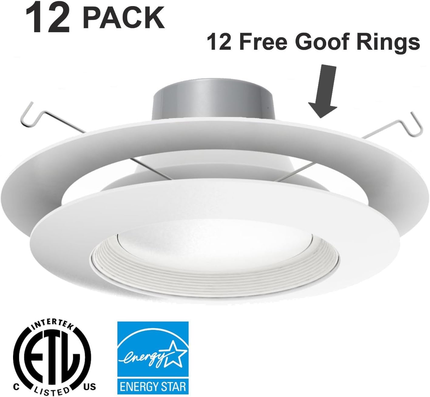 12 Pack 18W 5”/6" LED Recessed Light with Free Goof Ring, 4000K (Cool White) CRI 90 Energy Star 1170LM (120W Equivalent)