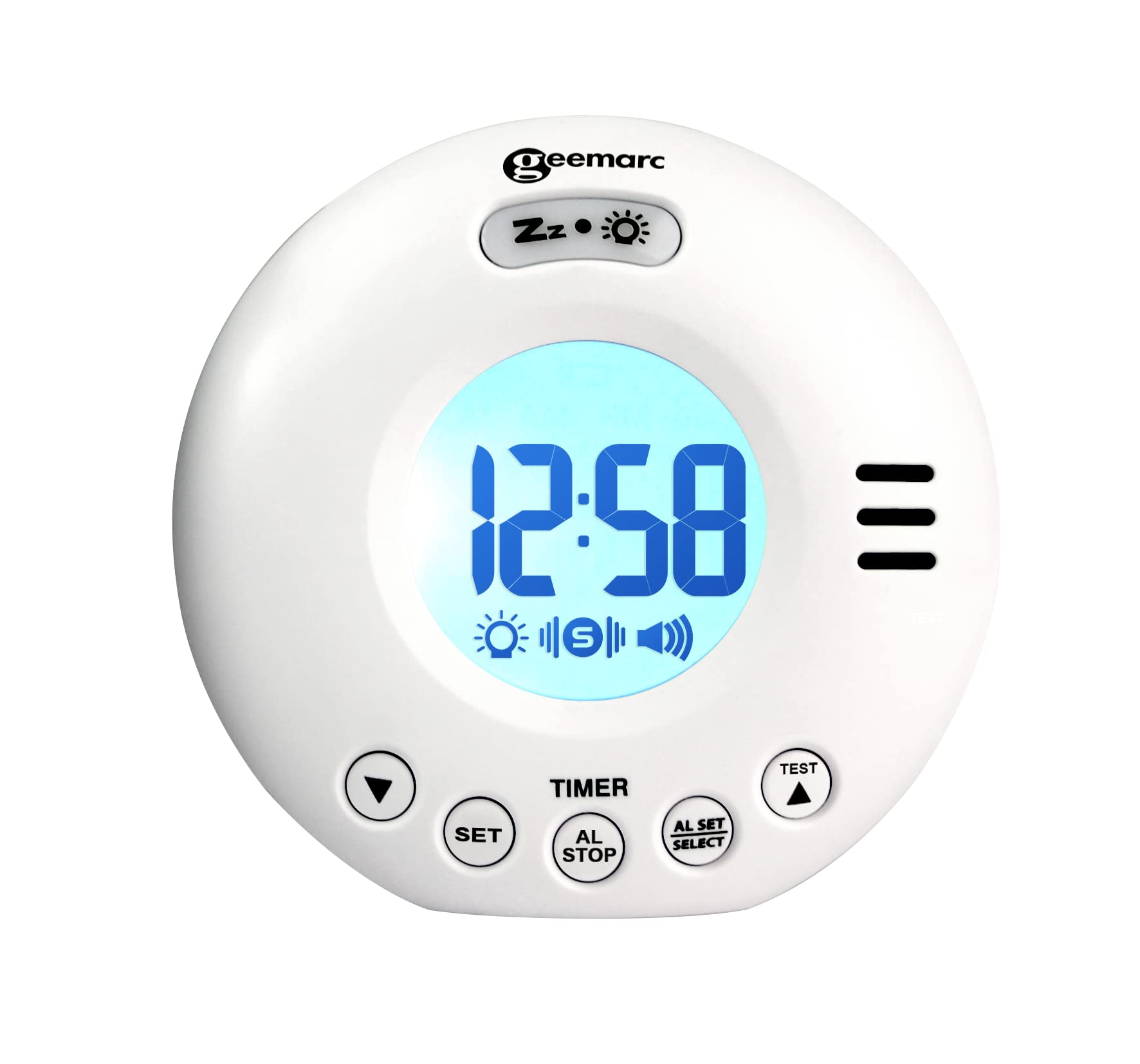 Geemarc Vibrating Travel Alarm Clock with 75dB Loud Alarm, Flashing Light and Snooze Function - The WAKE 'N' SHAKE Voyager for the Hard to Wake, Hard of Hearing and Deaf - Battery Operated (White)