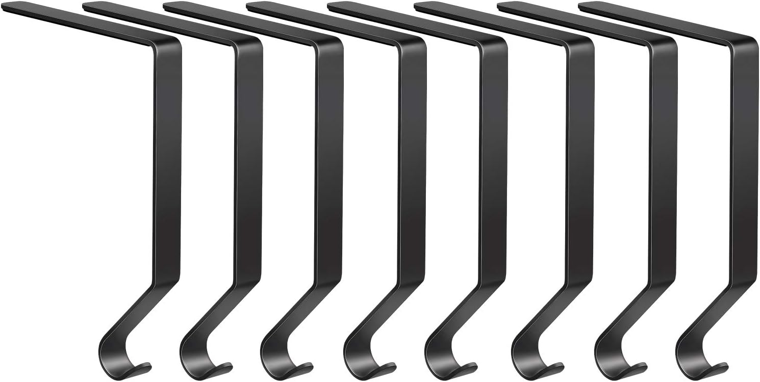 Ornament Hooks - Christmas Stocking Holder Metal Stocking Hangers Christmas Ornament Hooks for Mantle Staircase Christmas Stockings (Black, 8)