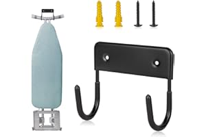 BiJun Ironing Board Holder Wall Mount, Ironing Board Hanger with 5 Inch Length, Iron Board Hook Wall Mount for Laundry Rooms (Black)