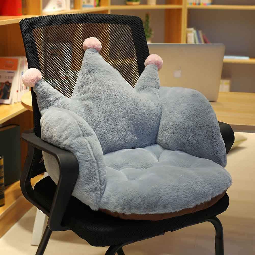 Qchomee Soft Plush Seat Cushion Pad Crown Shape Sofa Chair Cushion Back Waist Support Armchair Pads Mat Booster Cushion Thick One Seat Cushion for Home Office Car,Grey 55x40x40CM