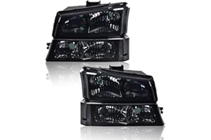 G-PLUS Headlights Bumper Lamps Assembly Compatible with 03-06 Chevy Avalanche/03-07 Silverado 1500HD/03-06 Silverado 2500HD, Smoky Lens Black Housing Clear ReflectorBumper Headlamps,faros delanteros