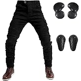 LOMENG Armored Motorcycle Riding Pants Motorbike Riding Denim Jeans Dual Sport Versatile Stretch Trousers with Knee Hip Pads