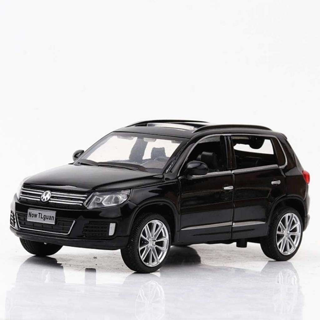 XURURR 1:32 Pull Back Car Volkswagen Tiguan Model Alloy Die-cast Children's Toy with Real Sounds and Lights Openable Doors for Boys (Color : Black)