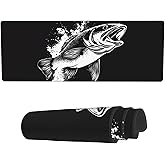 Famame Laptop Mouse Pad Fishing Bass Fish Desk Mat with Stitched Edges 31.5X 11.8 inch Non-Slip Large Keyboard Rubber Writing Table Mat for Office Home