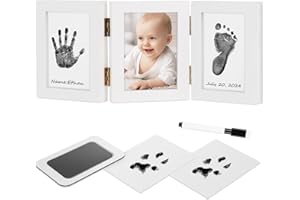BIXINYO Baby Handprint and Footprint Kit - Inkless Hand and Footprint Maker, Gifts for New Parents, Baby Picture Newborn Keepsake Wooden Frame, New Mom Baby Shower Gifts for Boys & Girls (White)