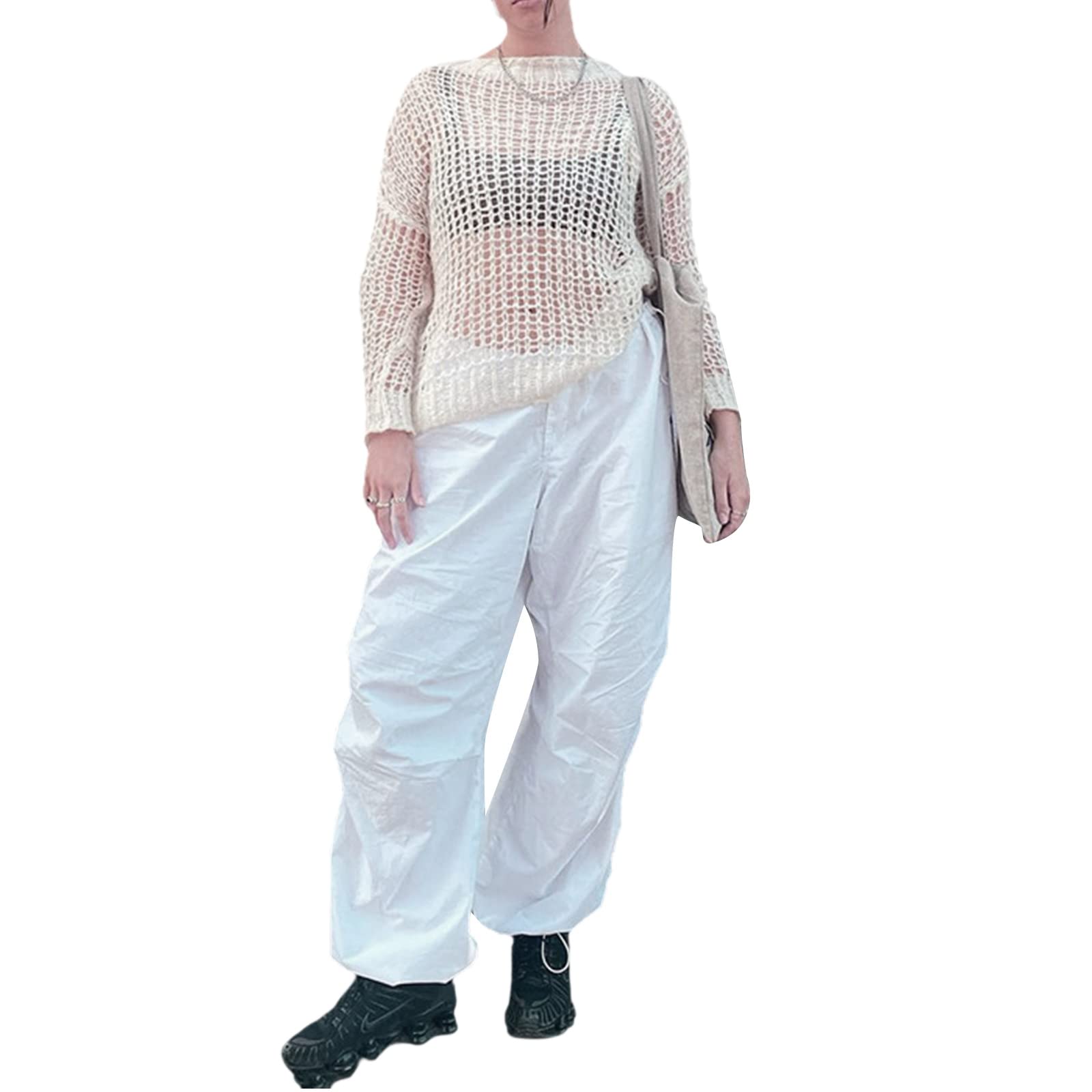 Women High Waisted Cargo Jeans Straight Wide Leg