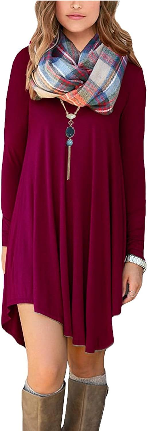DEARCASE Women's Long Sleeve Casual Loose T-Shirt Dress at  Women’s Clothing store