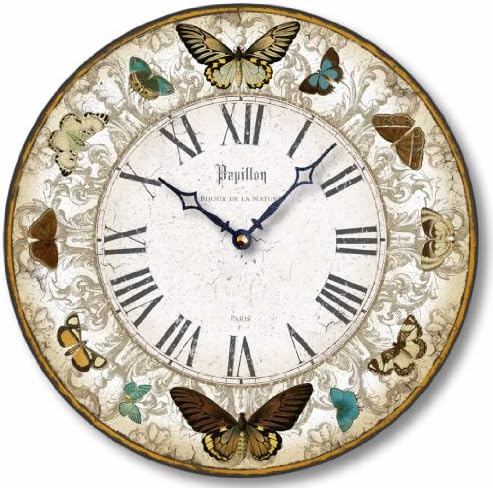 Fairy Freckles Studios Item C8221 Vintage Style Butterflies Clock (12 Inch Diameter)