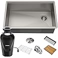 KRAUS Kore Workstation 30-inch Undermount 16 Gauge Stainless Kitchen Sink, Single Bowl Kitchen Sink with 3/4 HP Garbage Disposal, KWU110-30-100-75MB