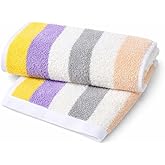 YiLUOMO Purple Striped Pattern Hand Towels Set of 2 100% Cotton Highly Absorbent Soft Colorful Hand Towel for Bathroom 13 x 29 Inch