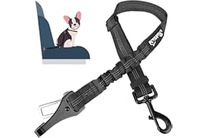 SlowTon Dog Seat Belt, Adjustable Dog Safety Belt Leash, 2 in 1 Latch Bar Attachment Dog Car Seatbelt with Elastic Nylon Bung