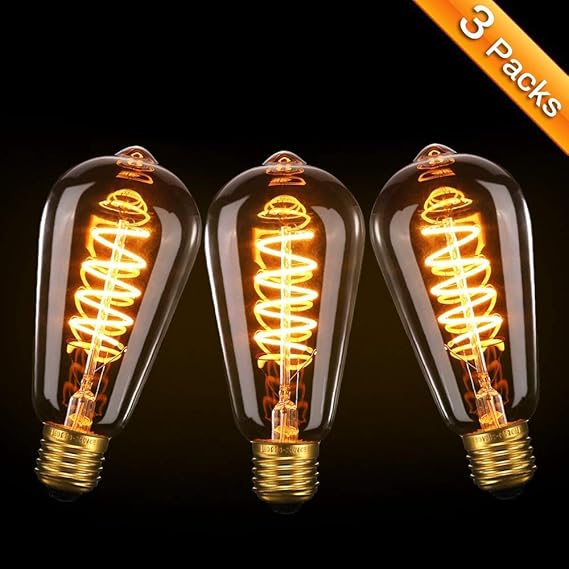 Vintage Edison Glühbirne, Elfeland 3x E27 LED Retro Lampe Soft Spiral