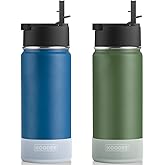 koodee 18oz Insulated Water Bottle 2 Pack Stainless Steel Double Wall Vacuum Water Bottle with Straw,for School (Navy-Grass Green)
